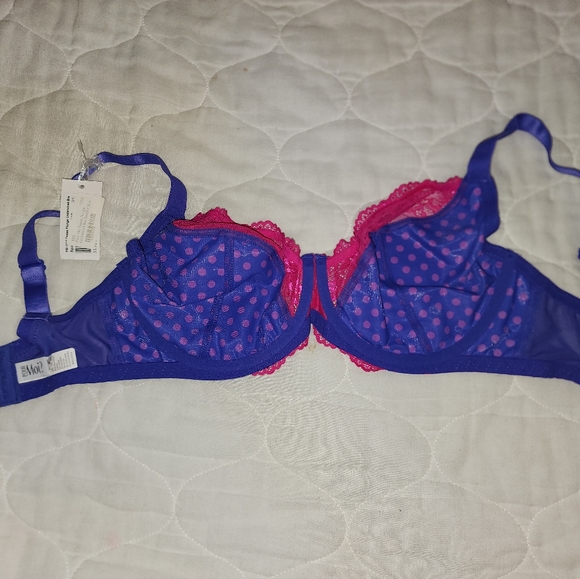 Pour Moi Tease Plunge Underwired Bra Spotted Blue US 32I, UK 32G - Picture 2 of 6